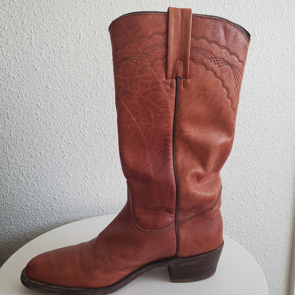 Frye Chestnut Brown Leather Western Pull-On Boots - Picture 5 of 15